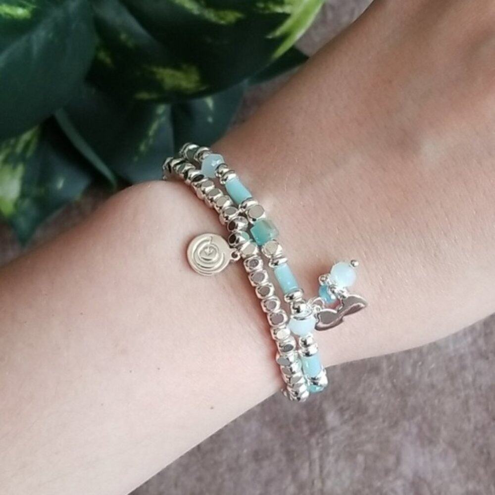 Love This Life blue & silver beaded bracelet set NEW